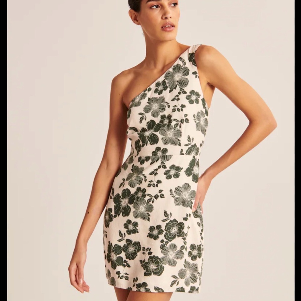 Abercrombie Linen Blend Floral One-Shoulder Dress